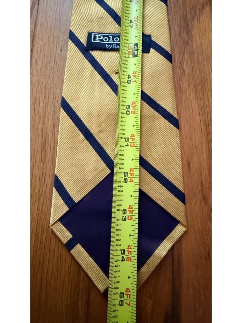 Polo By Ralph Lauren Gold & Navy Blue Striped 100% Silk Handmade Tie Made In USA